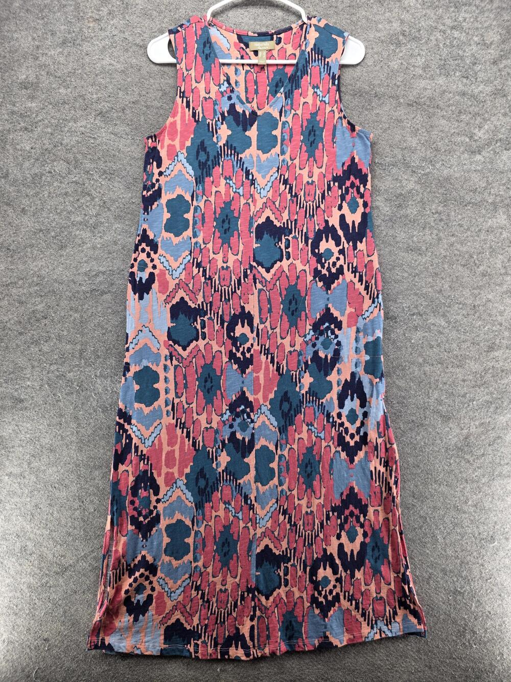 Naturals D&co Dress Womens Small Pink Blue Ikat Sleeveless Tank Maxi Boho
